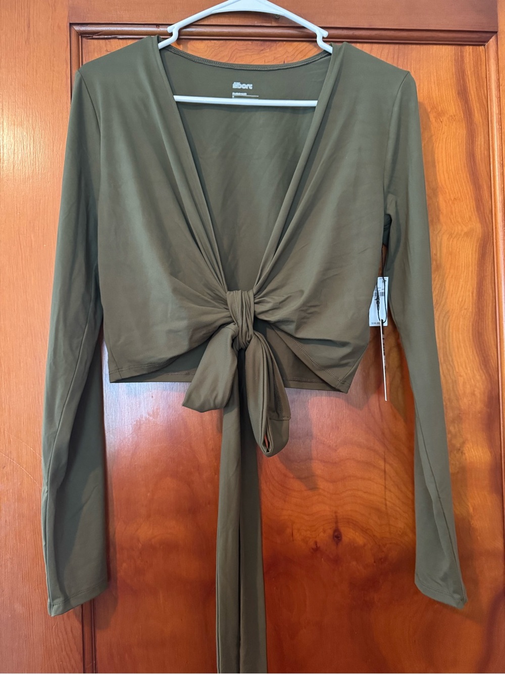 Old Navy Olive Tie-Front Long Sleeve Crop Top
